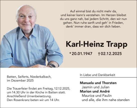 Traueranzeige von Karl-Heinz Trapp von FZ