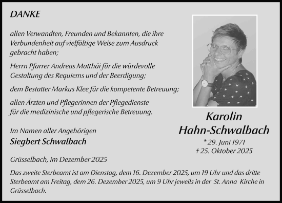 Traueranzeige von Karolin Hahn-Schwalbach von FZ