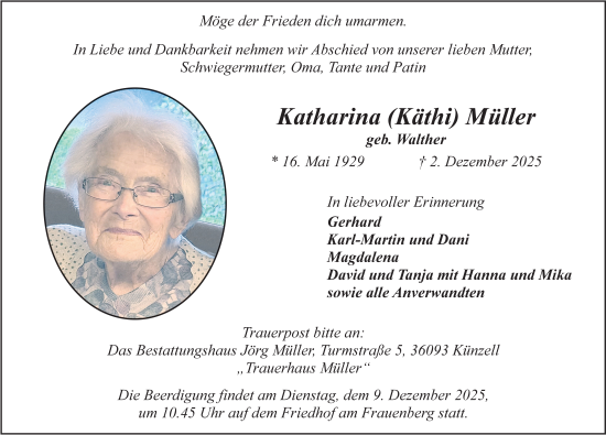Traueranzeige von Katharina Müller von FZ
