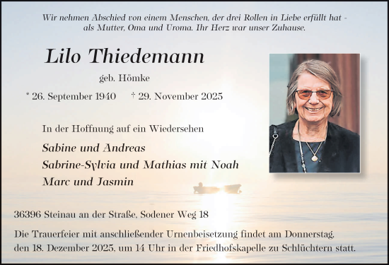 Traueranzeige von Lilo Thiedemann von FZ