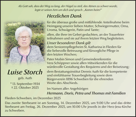Traueranzeige von Luise Storch von FZ