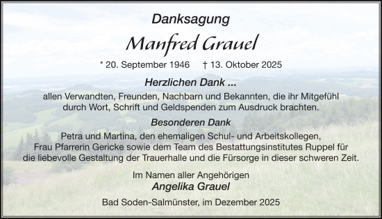 Traueranzeige von Manfred Grauel von FZ