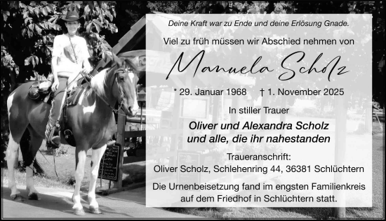 Traueranzeige von Manuela Scholz von FZ
