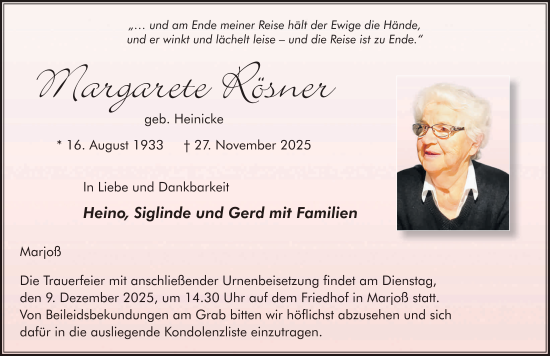 Traueranzeige von Margarete Rösner von FZ