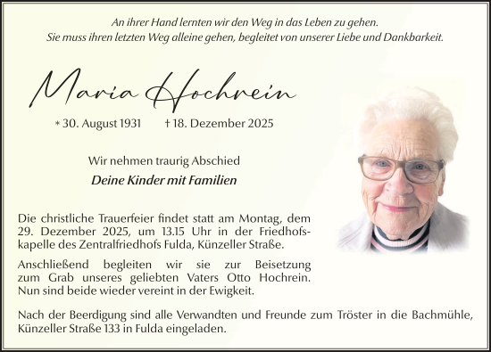 Traueranzeige von Maria Hochrein von FZ