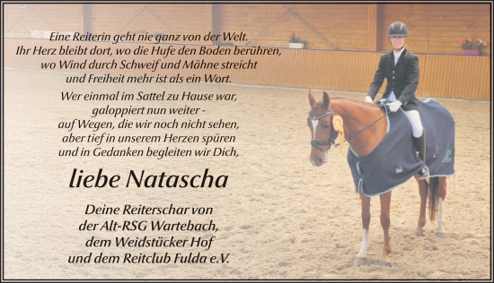 Traueranzeige von Natascha Kirchner von FZ