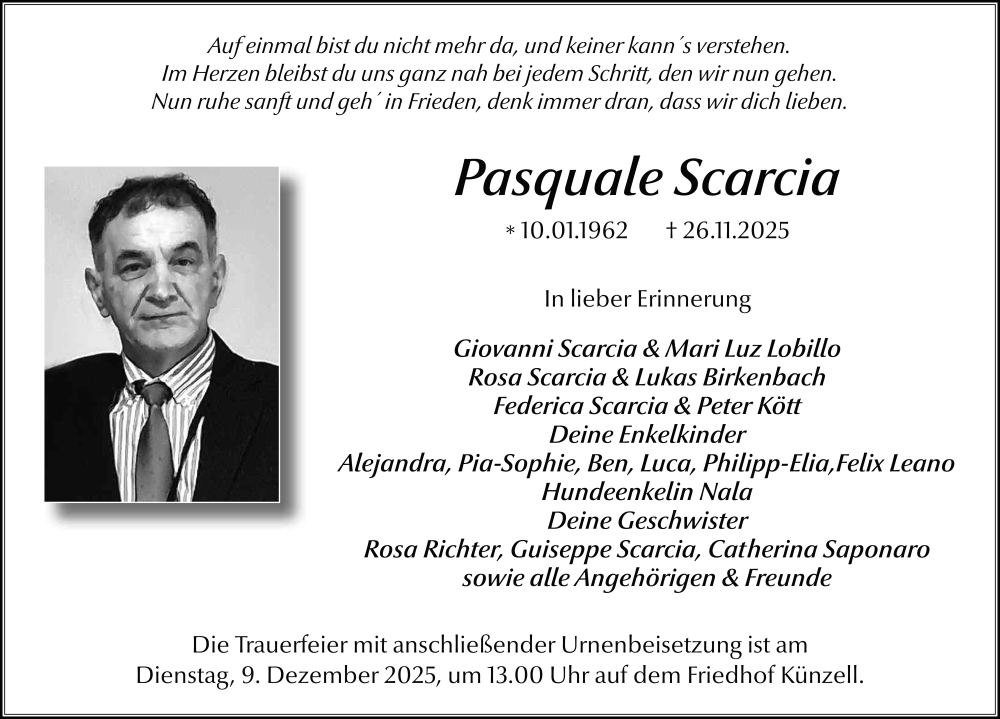  Traueranzeige für Pasquale Scarcia vom 06.12.2025 aus FZ
