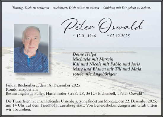Traueranzeige von Peter Oswald von FZ