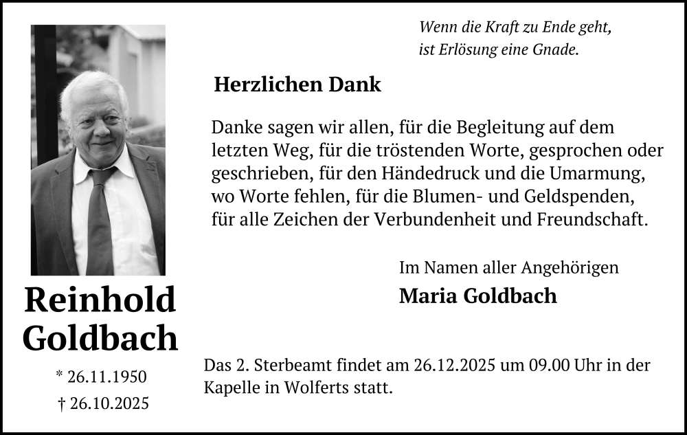  Traueranzeige für Reinhold Goldbach vom 20.12.2025 aus FZ