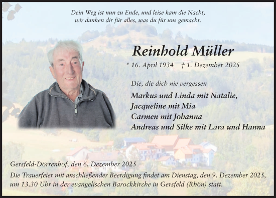 Traueranzeige von Reinhold Müller von FZ