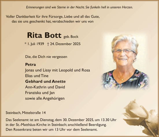 Traueranzeige von Rita Bott von FZ