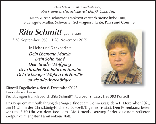 Traueranzeige von Rita Schmitt von FZ