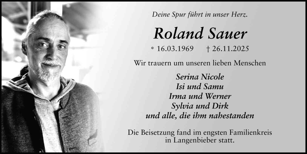  Traueranzeige für Roland Sauer vom 23.12.2025 aus FZ