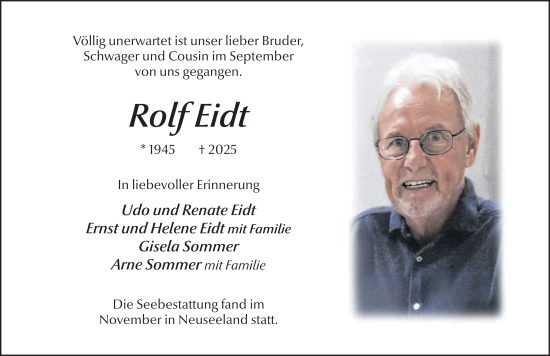 Traueranzeige von Rolf Eidt von FZ