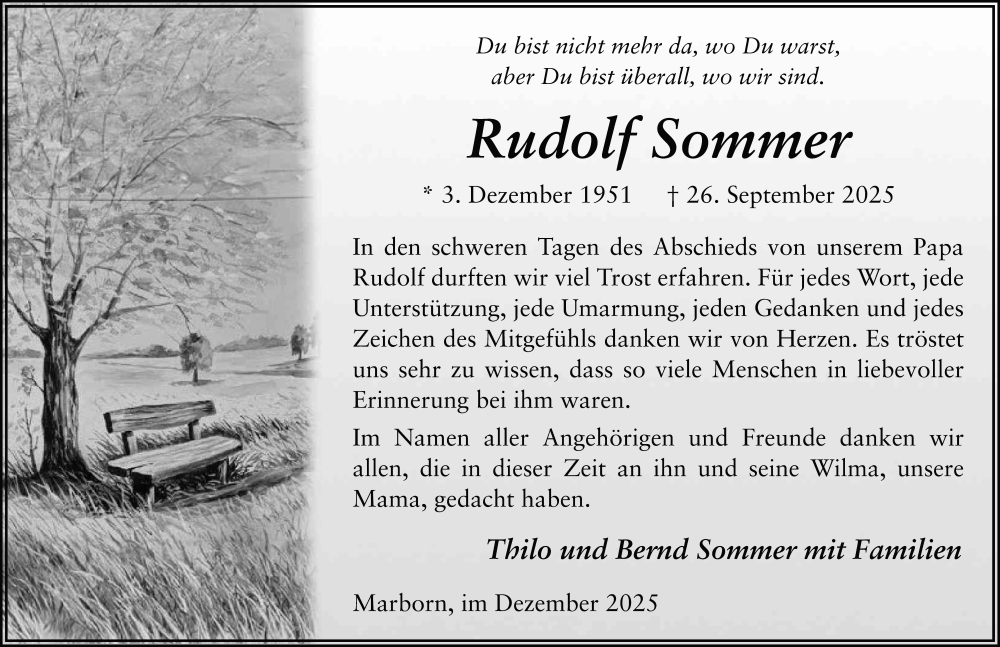  Traueranzeige für Rudolf Sommer vom 06.12.2025 aus FZ