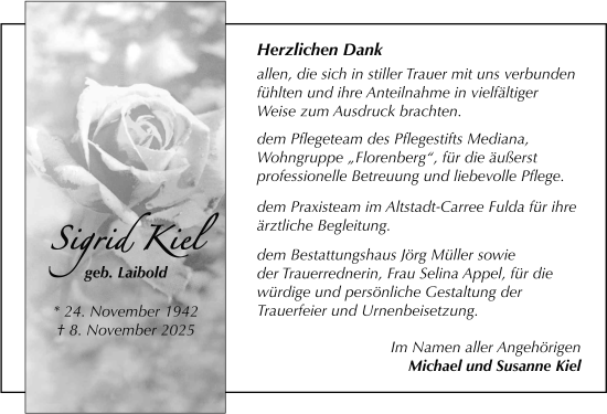 Traueranzeige von Sigrid Kiel von FZ