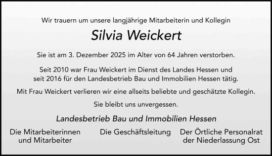 Traueranzeige von Silvia Weickert von FZ