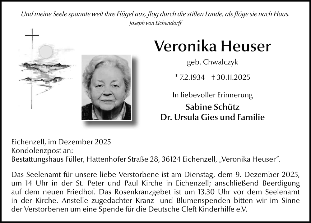  Traueranzeige für Veronika Heuser vom 06.12.2025 aus FZ