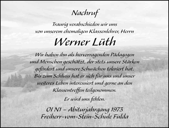 Traueranzeige von Werner Lüth von FZ