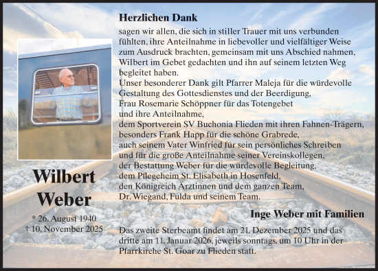 Traueranzeige von Wilbert Weber von FZ