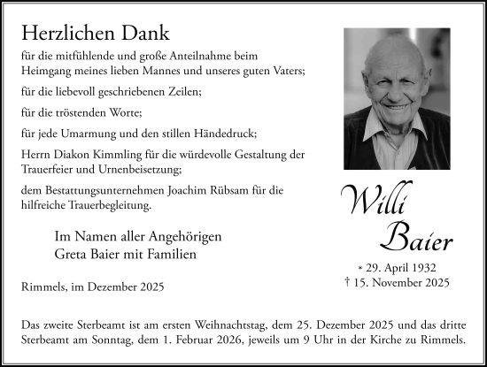 Traueranzeige von Willi Baier von FZ