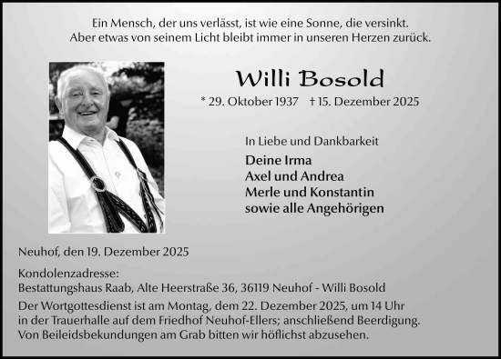 Traueranzeige von Willi Bosold von FZ