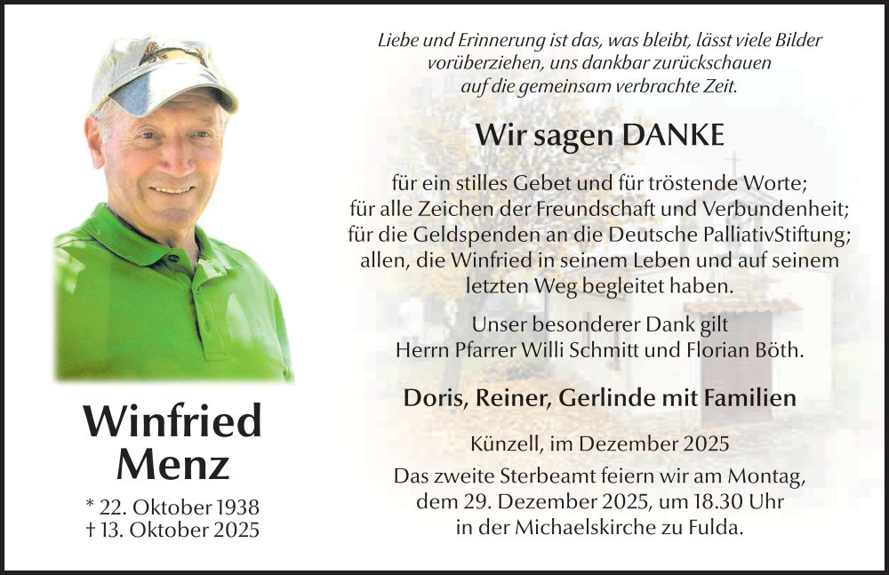  Traueranzeige für Winfried Menz vom 20.12.2025 aus FZ