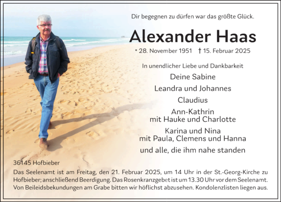Traueranzeige von Alexander Haas von FZ