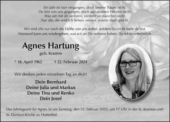 Traueranzeige von Agnes Hartung von FZ