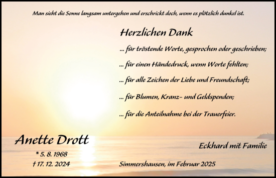 Traueranzeige von Anette Drott von FZ