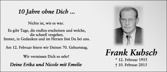 Traueranzeige von Frank Kubsch von FZ