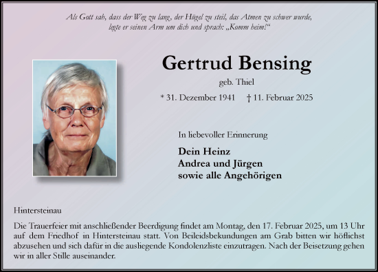 Traueranzeige von Gertrud Bensing von FZ