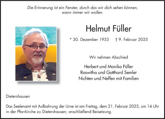 Traueranzeige von Helmut Füller von FZ
