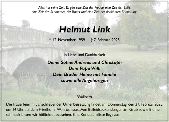 Traueranzeige von Helmut Link von FZ