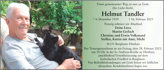 Traueranzeige von Helmut Tandler von FZ