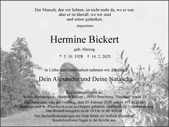Traueranzeige von Hermine Bickert von FZ