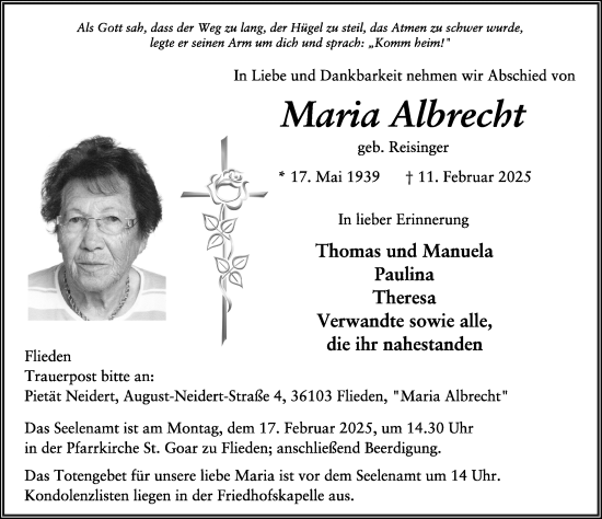 Traueranzeige von Maria Albrecht von FZ