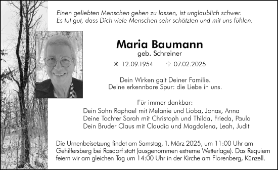 Traueranzeige von Maria Baumann von FZ