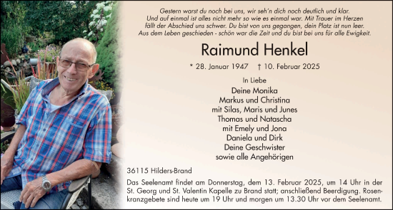Traueranzeige von Raimund Henkel von FZ