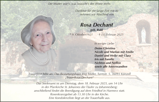 Traueranzeige von Rosa Dechant von FZ