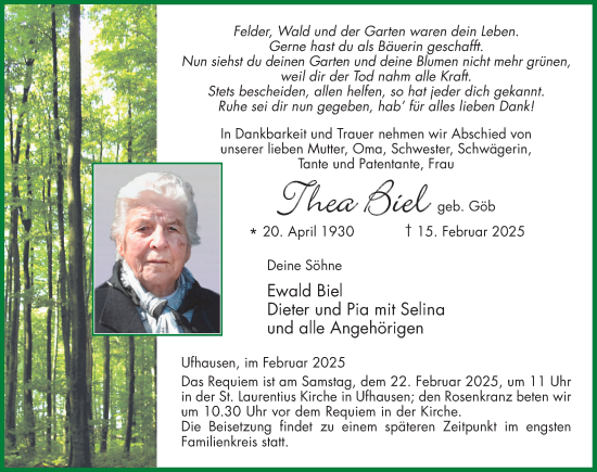 Traueranzeige von Thea Biel von FZ