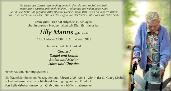 Traueranzeige von Tilly Manns von FZ