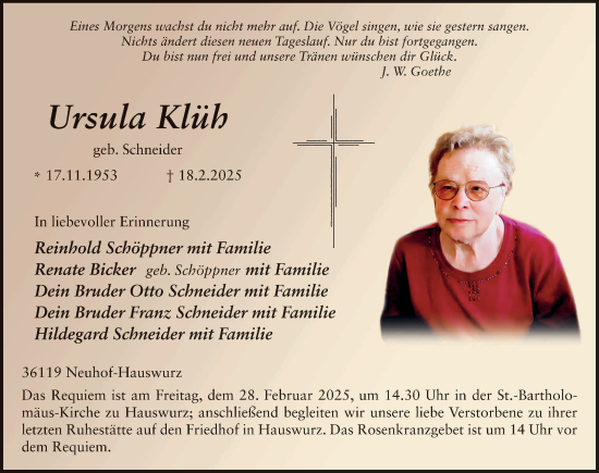 Traueranzeige von Ursula Klüh von FZ