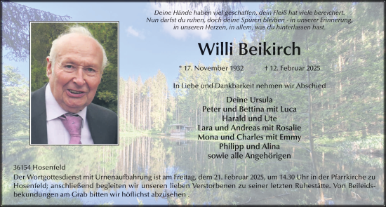 Traueranzeige von Willi Beikirch von FZ