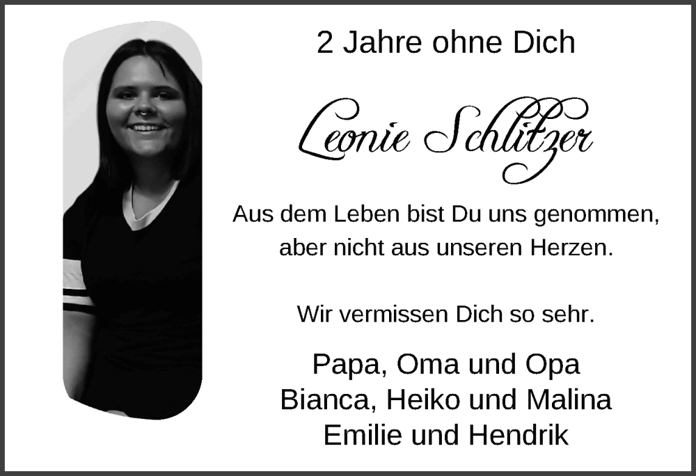  Traueranzeige für Leonie Schlitzer vom 26.03.2025 aus FZ