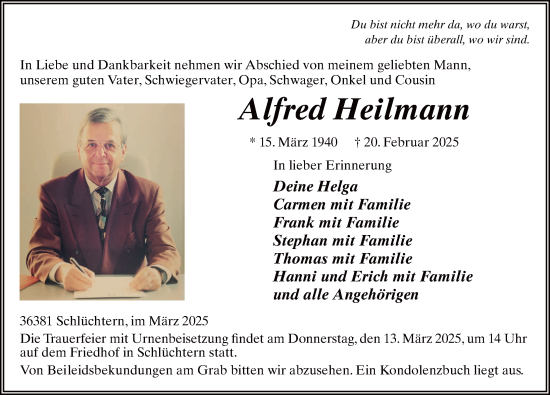 Traueranzeige von Alfred Heilmann von FZ