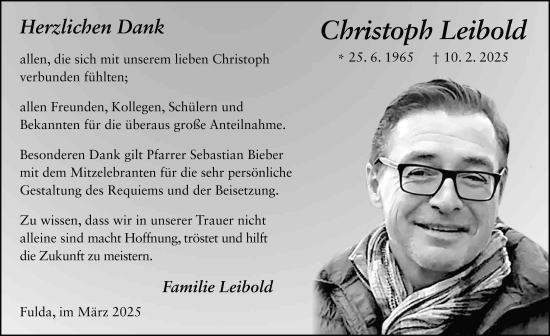 Traueranzeige von Christoph Leibold von FZ