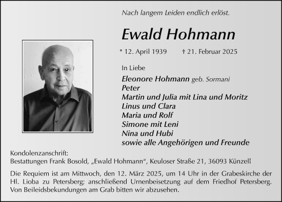 Traueranzeige von Ewald Hohmann von FZ