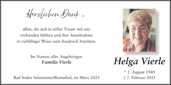 Traueranzeige von Helga Vierle von FZ