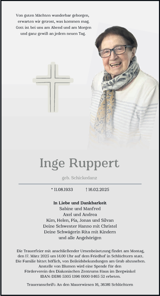  Traueranzeige für Inge Ruppert vom 01.03.2025 aus FZ